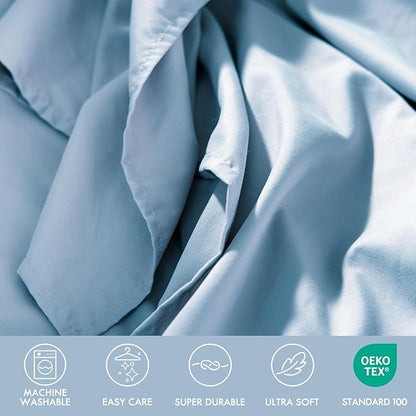 ClevaHome Queen Size Sheet Set - 6 Piece Soft Breathable Luxury Bed Sheet Set - Shrinkage & Fade Resistant Embroidered Bedding Sheet with Deep Pocket, 2 Extra Pillowcases (Queen, Chambray Blue)