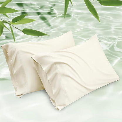 Bedsure Pillow Cases Standard Size, Cooling Pillow Cases, Rayon Derived from Bamboo Cream Pillowcases Standard Set of 2, PureWoven Silky Soft Bedding Pillow Covers with Envelope Closure, 20x26 Inches
