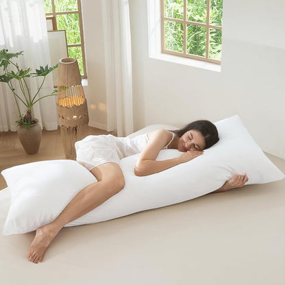 MooMee Body Pillow Cover Pillowcase with Zipper 100% Washed Cotton Linen Like Textured Breathable Durable Soft Comfy (Bright White, 21”x54”, 1PC)