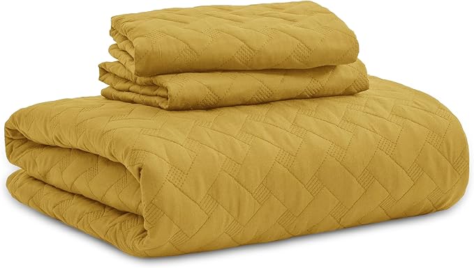 Bedsure Quilts Queen Size - Lightweight Bedspreads Queen Size with Basket Weave Pattern, Soft Quilt Bedding Set, Mustard Yellow Comforter Set Coverlet for All Seasons with 2 Pillow Shams (90" x 96") | Skin-Friendly Soft, All-Season Comfort, Breathable,...