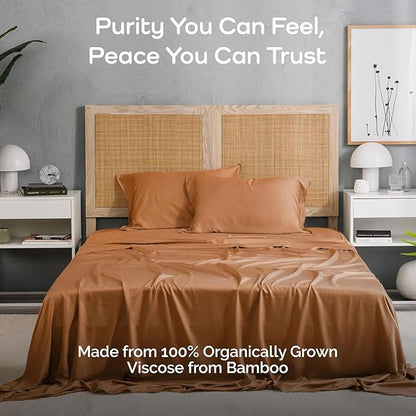 Viscose Bamboo Twin XL Sheets 3PC Set - Extra Long - Cooling Bedding for Hot Sleepers with Moisture Wicking Technology - Silky Soft 16 Inch Deep Pocket, Almond - 38" x 80"