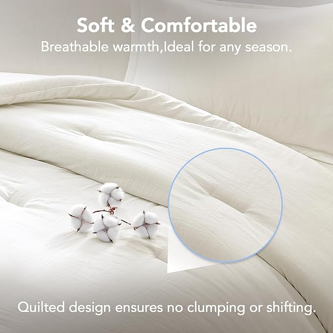 Oversized Queen Comforter Sets Beige,3PCS Soft Lightweight Breathable Bedding Comforter Sets for All Season, Queen XL(98''×98'' Comforter & 2 Pillowcases)