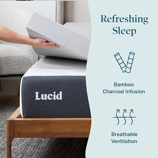 Lucid 4 Inch Bamboo Charcoal Infused Memory Foam Mattress Topper - King Size – Moisture and Odor Control - Ventilated - Ultra Plush Feel, Pressure-Relief Bed Topper – CertiPur Certified