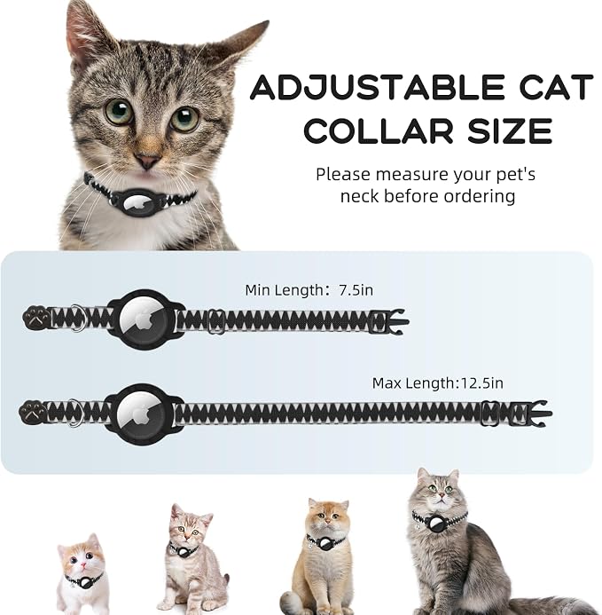 AirTag Cat Collars, Stretchy Collar with AirTag Holder and Bell | Breakaway - Ultra Design Elastic - GPS Tracking Collars - Adjustable Size for Cats & Puppies 7.5-12.5" - (Shark Pattern)