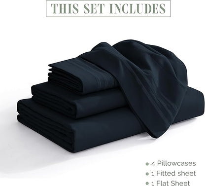 Elegant Comfort 1500 Premier Hotel Quality 4-Piece Bed Sheet Sets, Deep Pockets - Luxurious Wrinkle Free & Fade Resistant, King, Black