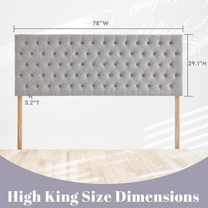 Upholstered King Headboard Only, Premium Linen Button Tufted Headboards, Adjustable Solid Wood Head Board, Padded Headboard with Solid Wood Legs in Bedroom (Grey)