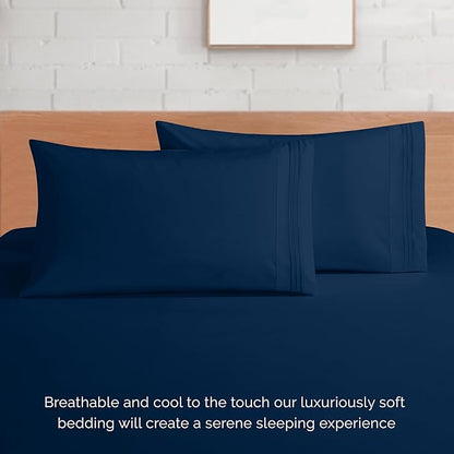 Elegant Comfort Luxurious 1500 Premium Hotel Quality Microfiber 4-Piece Sheet Set, 18-24 Inches Deep - Extra Deep Pocket Sheets - Ultra Soft 4PC Deep Pocket Sheets, Twin/Twin XL, Navy Blue