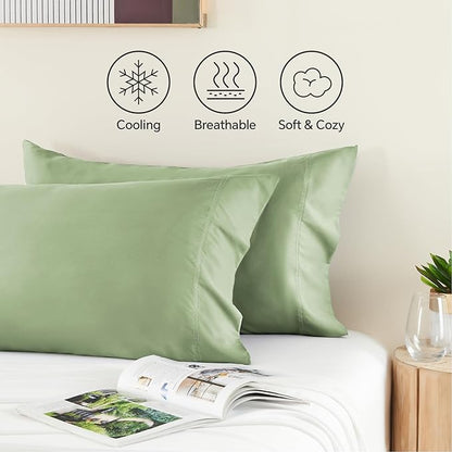 BEDELITE King Size Pillow Cases Set of 2, Rayon Derived from Bamboo, Cooling Pillow Cases for Hot Sleepers & Night Sweats, Breathable and Silky Soft Envelope Pillowcases(Sage Green, 20"x40")