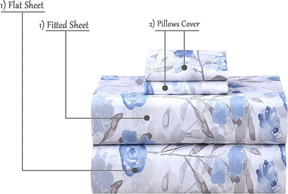 RUVANTI 100% Cotton Sheets – Full Size Percale Bedding, Cooling & Breathable Floral Design, Durable with a Crisp, Soft & Comfortable Feel, 16" Deep Pocket, 4-Piece Set, Monotones