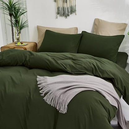 Houseri Olive Green Comforter Set King Dark Green Bedding King Size Army Green Farmhouse Comforter Sets for Men Women Vintage Blackish Green Bed Comforter Blanket King Hunter Green Quilts Ultra Comfy