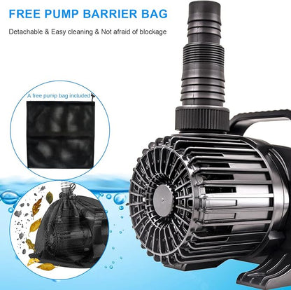 6900 GPH 320W IPX8 Submersible Pond Waterfall Pump | 32.8FT long power cord, smart quiet fountain pump for Koi fish, garden yard patio duck outdoor, with barrier filter bag