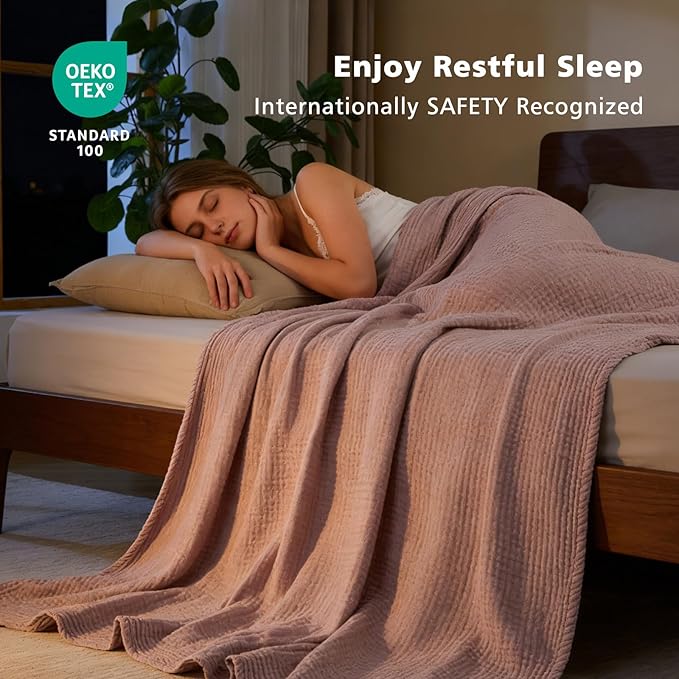 EMME Cotton Muslin Large Throw Blanket Couch Breathable Gauze Soft Lightweight Bed Blankets Adults (Heather Dusty Pink, 50"x70")