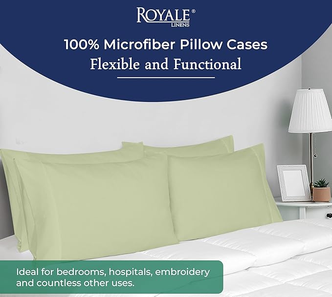 Royale Linens King Pillowcase Set of 2 - Bed Pillow Cover - 20" x 40" -Sage Green Pillowcases - 1800 Brushed Microfiber, Wrinkle & Fade Resistant - Soft & Cozy- King Size Pillow Case (Sage)