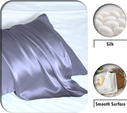 Silk Pillow Cases 2 Pack Soft Breathable and Sliky King Size Pillow Cases Set of 2,Natural Mulberry Silk Pillowcase Set of 2 for Hair and Skin with Hidden Zipper (Grayish Blue,20"X 36",2pcs)