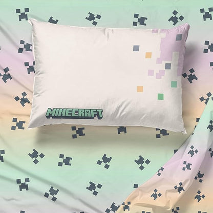 Jay Franco Kids Sheet Cartoon Set with Fitted, Flat Sheets & Pillow Cover - Ultra-Soft Bedding with Pillowcase for Room Decor, Pink - Minecraft, 3 Piece Twin