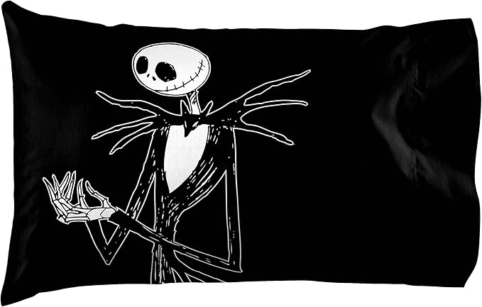 Jay Franco Kids Sheet Set with Fitted, Flat Sheets & Pillow Cover - Ultra-Soft Bedding with Pillowcase for Room Decor, White - Nightmare Before Christmas, 4 Piece Queen