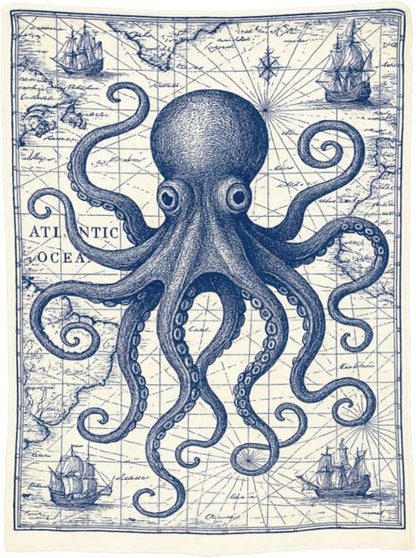 Nautical Octopus Blanket Super Soft Warm Fluffy Fleece Flannel Sea Animal Throw Blanket Cozy Fuzzy Plush Stuff Bedding Sealife Blankets Gifts for Women Kids Boys Girls Adults 50"X40"