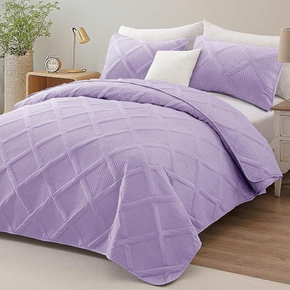 Exclusivo Mezcla King Quilt Set- Lilac Quilts Bedding Set with 2 Pillow Shams, Modern King Bedspread with Striped Pattern, Soft Lightweight Bedspreads Coverlets for All Seasons