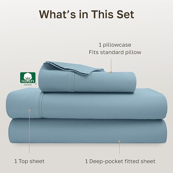 California Design Den Twin XL Sheet Sets - Soft 400 Thread Count Sateen, Natural 100% Cotton Sheets Set with Deep Pockets, and Durable Bedding - Sky Blue