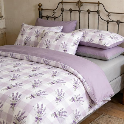 Gingham Twin Size Comforter Set for Girls Purple Lavender Bedding 2Pcs Boho Plaid Checkered Pattern Quilted Comforter with 1 Pillowcase, 68"x86"