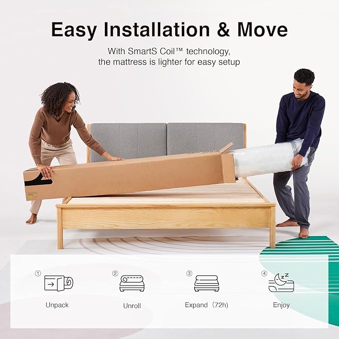 Novilla Queen Mattress, 6 Inch Queen Size Mattresses in a Box with Smarts™ Coil for Pressure Relief, Medium Plush Foam and Spring Hybrid Colchones with CertiPUR-US Certified for Kids