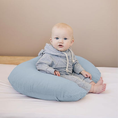 Konssy Muslin Nursing Pillow Covers, Soft and Cute Nursing Covers for Breastfeeding Pillows, Ideal for Newborn Baby Boys and Girls (Blue, Cream) - 2 Pack