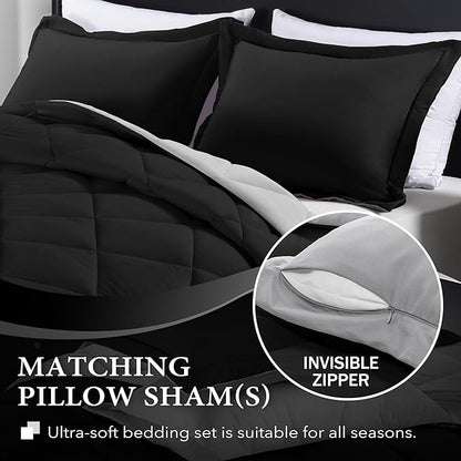 downluxe King Size Comforter Set - Black and Grey King Comforter, Soft Bedding Sets for All Seasons -3 Pieces - 1 Comforter (104"x92") and 2 Pillow Shams(20"x36")