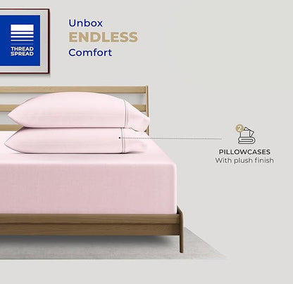 THREAD SPREAD 100% Cotton King Size Pillow Cases Set of 2 - Luxury 400 Thread Count Pillow Cases King Size (Blush), Soft Cooling Breathable & Durable Sateen Weave Hotel Quality Cotton Pillowcases