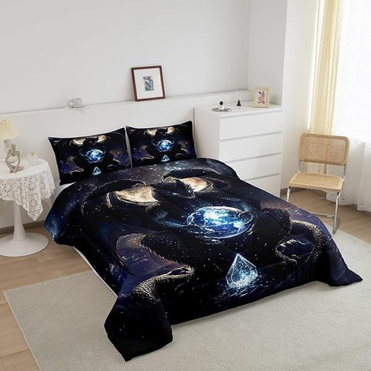 Feelyou Dragon Comforter Set Toddler Size Dragon Stuff Comforter for Boys Girls Teens Wild Life Bedding Set Dragon Decor Duvet Set Room Decor Black Quilt Set