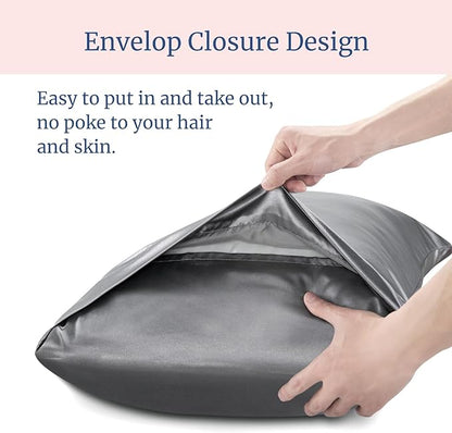 BEDELITE Satin Pillowcase for Hair and Skin, Super Soft and Cooling Similar to Silk Pillow Cases 2 Pack with Envelope Closure, Gift for Women Men(20"x30" Queen Size, Dark Grey)