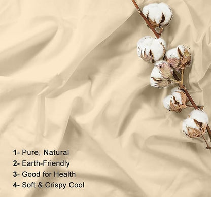 RUVANTI 100% Cotton Sheets – King Size Percale Bedding, Cooling & Breathable, Durable with a Crisp, Soft & Comfortable Feel, 16" Deep Pocket, 4-Piece Set, Beige