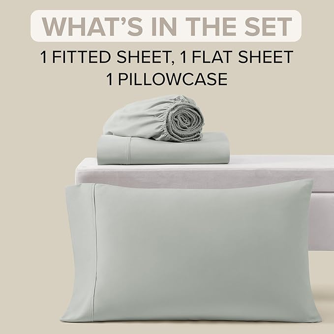 UGG Hedi Twin Sheet Set 3-Piece Luxury Cooling Sheets Deep Pockets Premium Bedding with 1 Pillow Sham Hypoallergenic Machine Washable Soft Lightweight Bed Set for Dorm or Kid Bunk, Twin, Mineral Green