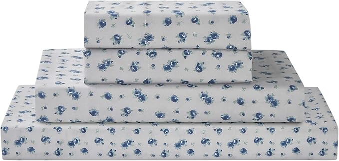 Modern Threads 4-Piece Ultra Soft Microfiber Bed Sheets Set, Wrinkle Free Sheets with Deep Pockets Fitted Sheet, Flat Sheet & Pillowcases, Lightweight Breathable Bedding, Blue Roses, Queen