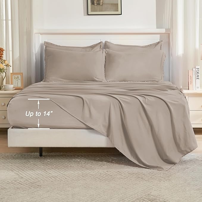 Andency Full Size Comforter Set Khaki -7 Pieces Boho Tassel Bed in a Bag Soft Lightweight Bedding Sets, Fringe All Season Bed Set with Comforter, Sheets, Pillowcases & Shams