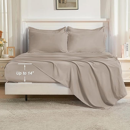 Andency Full Size Comforter Set Khaki -7 Pieces Boho Tassel Bed in a Bag Soft Lightweight Bedding Sets, Fringe All Season Bed Set with Comforter, Sheets, Pillowcases & Shams