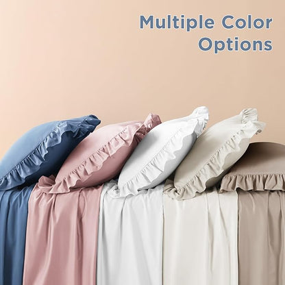 Litanika Ocean Blue Queen Comforter Set, 3 Pieces Ruffle Farmhouse Aesthetic Bedding Comforter Set, All Season Soft Lightweight Fluffy Microfiber Bed Set(90x90In Comforter, 2 Pillowcases)