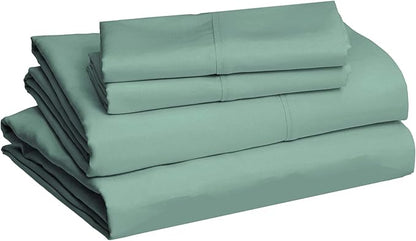 Amazon Basics Breathable Ultra-Soft Wrinkle Resistant Brushed Microfiber 4-Piece Bed Sheet Set with 14-Inch Deep Pockets, King, Emerald Green, Solid