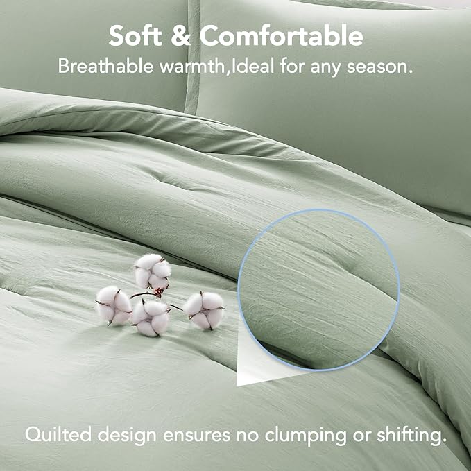 California King Comforter Set SageGreen,3PCS Soft Lightweight Breathable Bedding Comforter Sets for All Season, Cal King(104''×96'' Comforter & 2 Pillowcases)