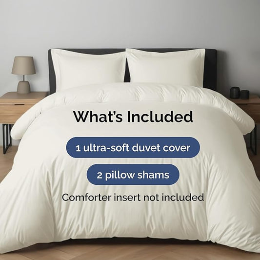 Duvet Cover Full Size Set - Extra Soft Full Duvet Cover 80" x 90" with 2 Pillow Shams - Hotel Luxury, Easy Care and Fade Free w/ Zipper Closures & Ties - All Season, Comfy, Cozy & Breathable (Ivory)