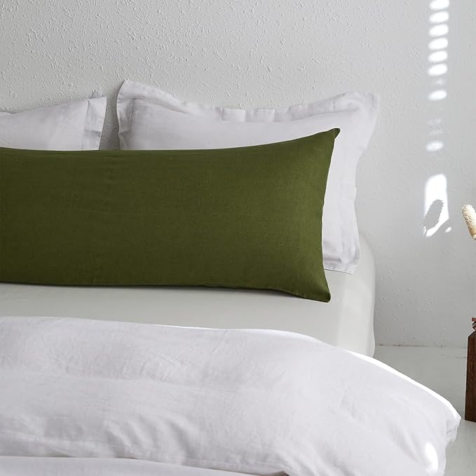 Simple&Opulence Body Pillow Cover 20" x 54",100% Pure Linen, Ultra Soft and Breathable, Body Pillowcase with Envelope Closure for Adults (Olive Green)