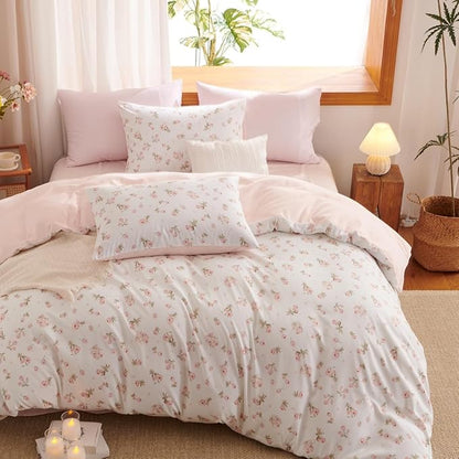 Floral Comforter Set King Size - 3 Pieces Pink White Floral Comforter Bedding Sets Reversible Pattern,King Bed in a Bag with Flowers Comforter and 2 Pillowcases