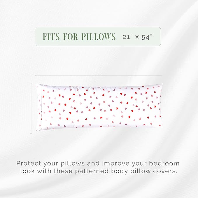 Elegant Comfort Ultra Soft 1-Piece Set Hearts Print Pillowcases - 1500 Premium Hotel Quality Microfiber, Soft and Smooth Hidden Zipper Closure 1-Piece Pillow Covers - Body Pillowcase, Valentina