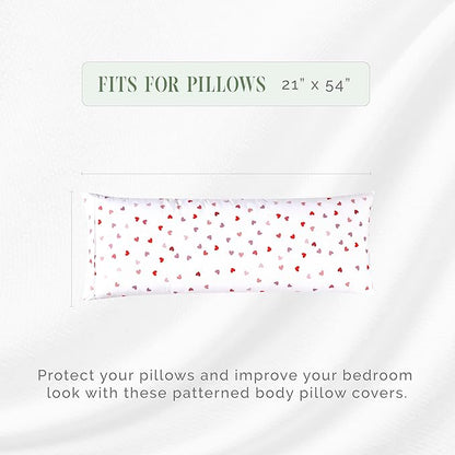 Elegant Comfort Ultra Soft 1-Piece Set Hearts Print Pillowcases - 1500 Premium Hotel Quality Microfiber, Soft and Smooth Hidden Zipper Closure 1-Piece Pillow Covers - Body Pillowcase, Valentina