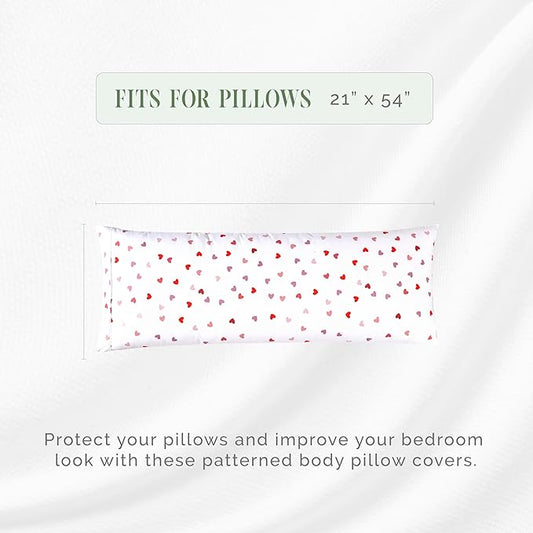 Elegant Comfort Ultra Soft 1-Piece Set Hearts Print Pillowcases - 1500 Premium Hotel Quality Microfiber, Soft and Smooth Hidden Zipper Closure 1-Piece Pillow Covers - Body Pillowcase, Valentina