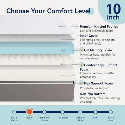 Amazon Basics Memory Foam Mattress, Soft Plush Feel, Breathable, 10 Inch, Twin, White/Grey