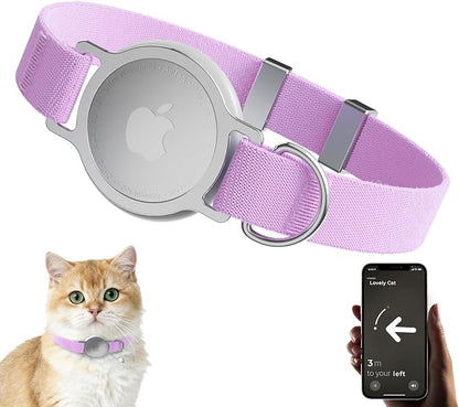AirTag Cat Collar, Ultra Elastic Cat Tracker Collar (Purple) | Compatible with Apple Air Tag Holder, Lightweight, Scratch Resistant, Stepless Adjustable Pet Tracking Collars for Cat Kitten