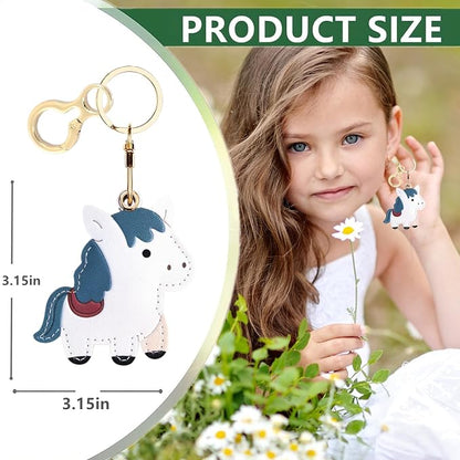 Leather Keychain Holder Case Compatible with AirTag,Cute Protective Cover with Keyring,Anti-Scratch Finder GPS Tracker Case for Wallet Keys,bag,pets,Backpack(White Horse)