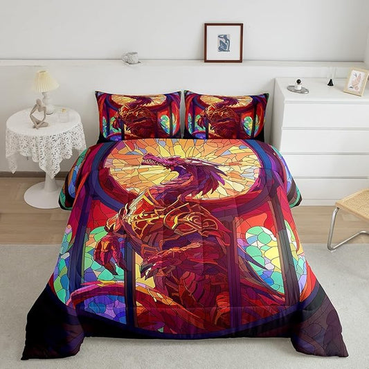 Feelyou Dragon Comforter Set Twin Size Dragon Stuff Comforter for Boys Girls Teens Wild Life Bedding Set Dragon Decor Duvet Set Room Decor Dark Orange Quilt Set