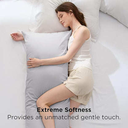 Bedsure Body Pillow Cover, Cooling Body Pillow Pillowcase for Hot Sleepers, Rayon Derived from Bamboo, PureWoven Silky Soft Long Pillow Case Cover with Envelope Closure, Light Grey, 20x54 Inches