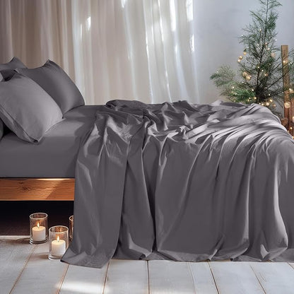 LBRO2M 100% Pure Linen Sheet Set Deep Pocket Up to 16" Bed Sheets Sets, Natural Flax Beddings Soft, Breathable, Comfortable for All Seasons 6 Pcs Sheet Set King Size, Dark Grey